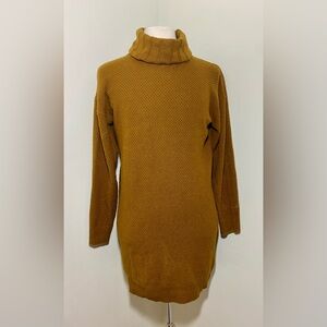 Madewell Dark Tobacco Merino Wool Fold Over Turtleneck Sweater Dress Small